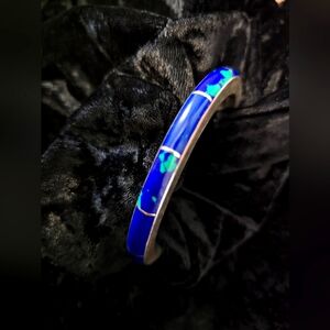 Sliver 925 Taxco bangle inlayed bracelet with lapis & malachite